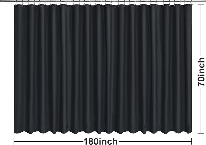 Barossa Design Clawfoot Tub Shower Curtain with 12 Magnets - 36 Metal Hooks Included, 180" W x 70" H Wrap Around, Waterproof PEVA Shower Liner for Bathroom, PVC Free, Metal Grommets - Black, 180x70