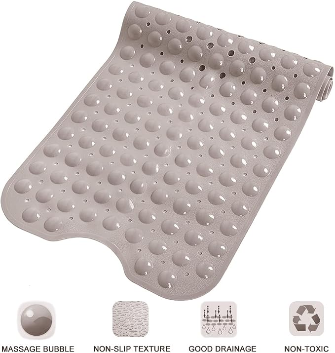 Bathtub and Shower Mats, Extra Long Non-Slip Bath Tub Mat 39 x 16 Inch, Machine Washable Bathmat with Suction Cups & Drain Holes for Bathroom Floor, Tan