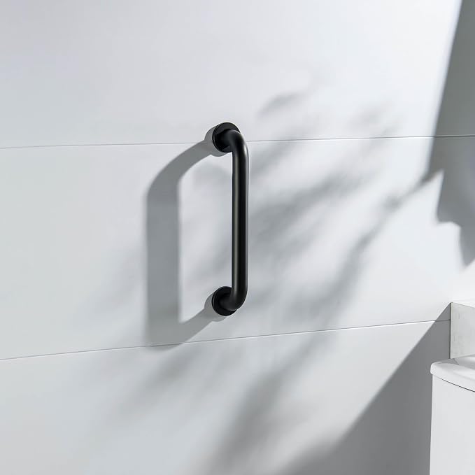 KIBI 12 Inch Stainless Steel Bathroom Safety Grab Bar | Curved Shaped Grab Bar for Bathtubs and Showers, Shower Safety Grab Bars for Seniors, Wall Mounted Anti-Slip Support (Matte Black, KGB1012)