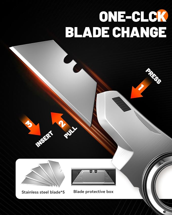 Folding Utility Knife Pocket Knife, Heavy-Duty Box Cutter with Anti Slip Finger Loop, Quick Change Blade Razor Knife, Box Cutters for Home, Office, Warehouse, Durable Razor Knife, Box Knife (Black)