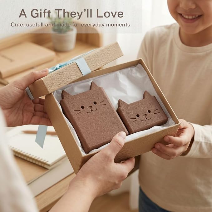 Office Desk Accessories, Set of 2 Pencil Cups, Cute Cat Pen Holder, Cute Desk Decor, Bathroom Organizer, Toothbrush Holders with Drainage, Makeup Brush Organizer, Cat Lover Gifts (Brown)