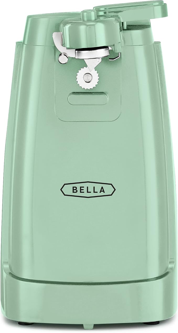 bella Electric Can Opener and Knife Sharpener, Removable Cutting Lever, Cord Storage, Stainless Steel Blade, Sage