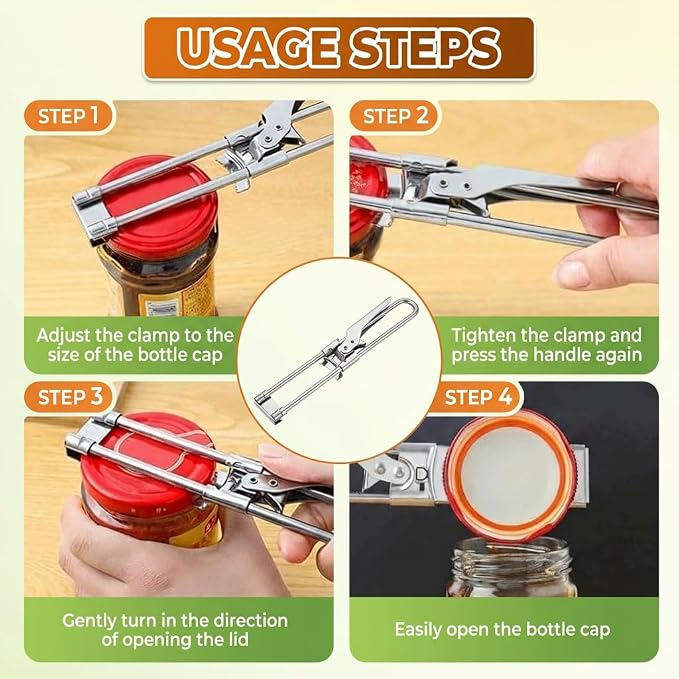 Adjustable Stainless Steel Jar Opener, Multifunctional Jar Opener for Weak Hands, Seniors with Arthritis, Easy-Grip Kitchen Gadget for Jars, Bottles and Lids, Kitchen Accessories