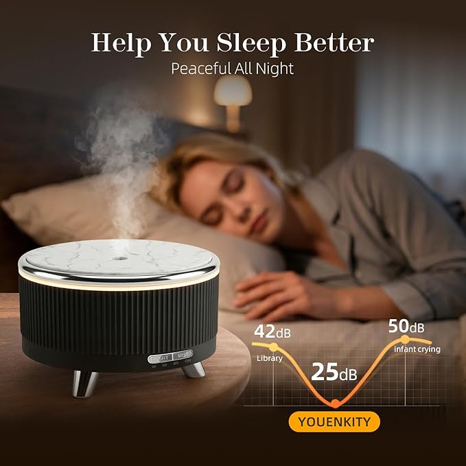 500ML Large Capacity Essential Oil Diffuser, Ultrasonic Aromatherapy Diffuser with 7 Color LED Lights with Remote Control, Cool Mist Humidifier, Timed Mist, Auto Shut-Off (Black)