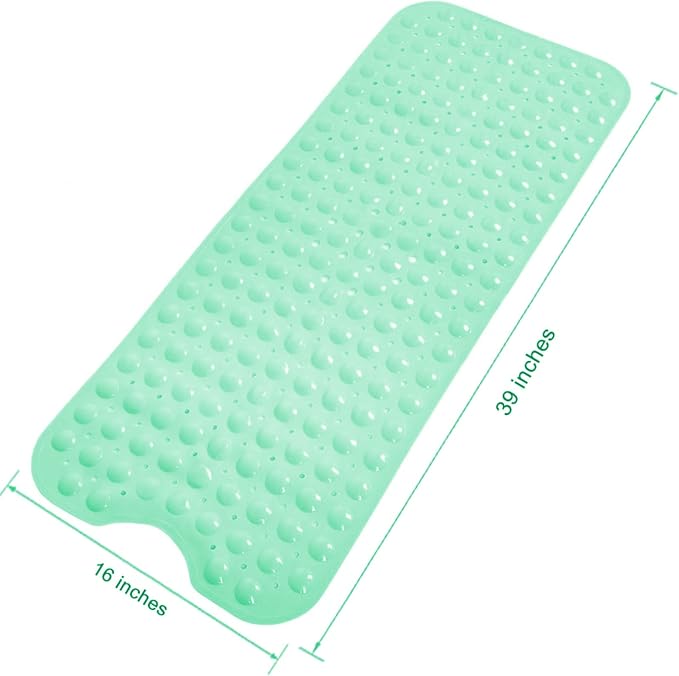 Bath and Shower Mat, Extra Long Non-Slip Bath Mat (39" x 16"), Machine Washable Bath Tub Mat (Pure Light Green)