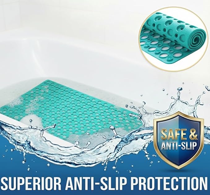 Nonslip Bathtub Mat Extra Soft TPE Bath Mat for Kids, Machine Washable Bathroom Shower Mat, Smooth/Non-Textured Tubs Only, 35L x 16W Inch (Dark Green)