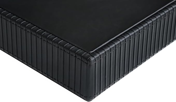 HofferRuffer Faux Leather Vanity Tray, Elegant Desktop Storage Organizer, Decorative Catchall for Perfume, Bathroom Valet, Nightstand or Dresser, 10.2 x 8.4 x 1.8 inches (Black Stripe)