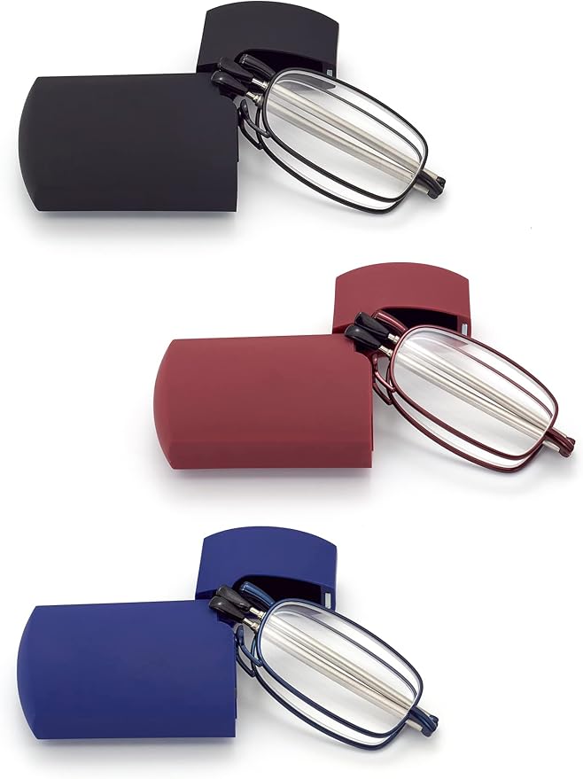 HIGHLIKE Hard Cases Folding Reading Glasses, Pocket Wallet Purse Compact Spring Hinge Readers, Transparent Clear Lens