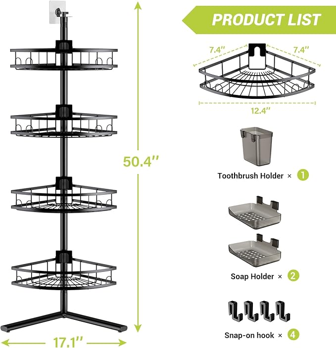 Aitatty Corner Shower Caddy Standing: 4-tier Rustproof Shower Organizer Shelf - Floor Shower Corner Shelf for Bathroom, Renters, Apartment & Dorm