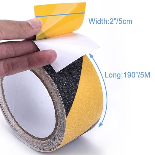 Anti Slip Tape, High Traction,Strong Grip Abrasive, Not Easy Leaving Adhesive Residue, Indoor & Outdoor (2" Width x 190" Long, Hazard - Black and Yellow)