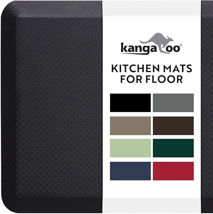 KANGAROO Cushioned Anti Fatigue Mats for Kitchen Floor, Reduce Foot, Knee, Back Pressure, 3/4 Inch Thick Ergonomic Mat, Waterproof Comfort Rug for Under Sink, Standing Desk, Store Floors, 20x32, Black