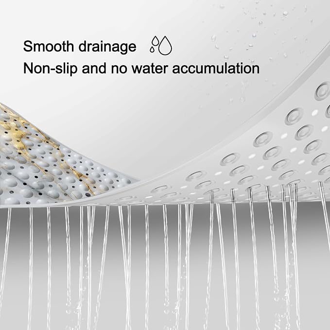LNOND Marble Bath Tub Mat Non Slip, Extra Long 40 X 16 Inch Anti Slip Mat for Bathtub, White Gold Marble Shower Mat with Drain Holes and Suction Cups, Machine Washable