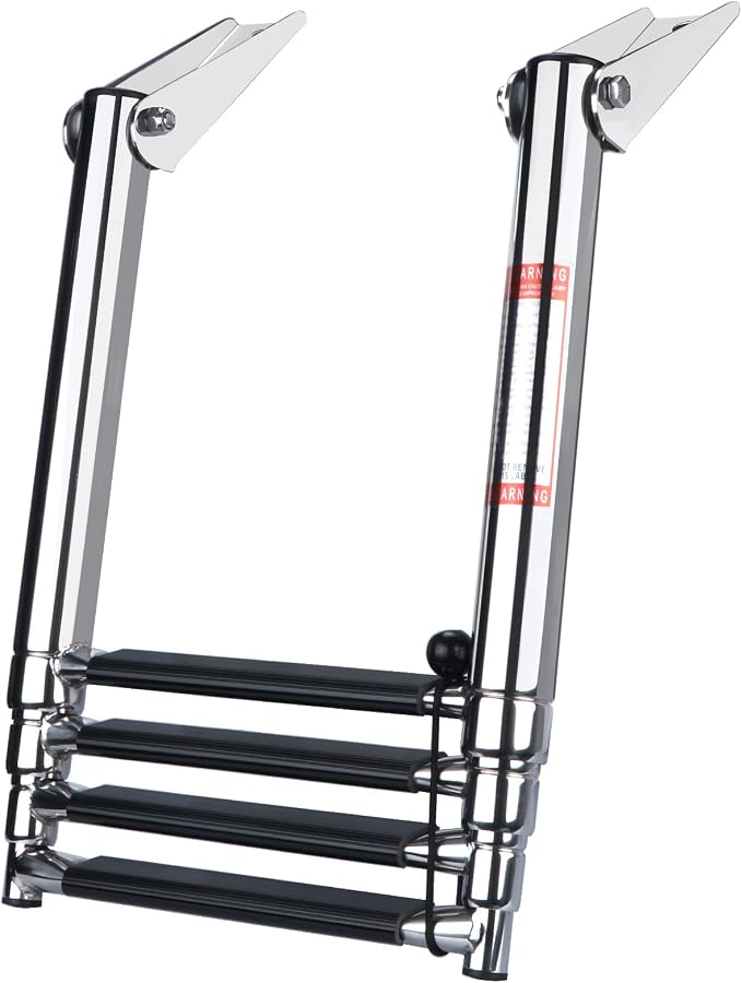 4 Step Boat Ladder, Stainless Steel Telescopic 4 Step Pontoon Boat Ladder, Extendable Dock Ladder for a Pontoon, Max. Load 900 Pound Capacity Marine Telescoping Ladder for Boat Yacht