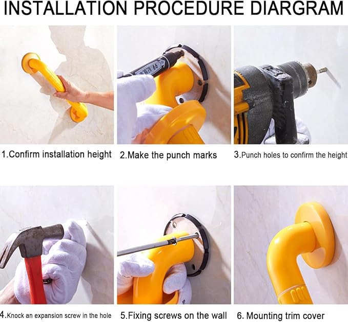 Bathroom Safety Grab Bar,Shower Grab Bars for tub and Shower, Heavy-Duty Shower Handle, Textured Grip,Removable Shower Grab Bars for Seniors and Seniors,Orange