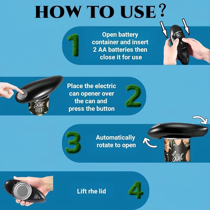 Electric Can Opener, Hands Free One Touch Automatic Can Openers Fit Different Can Sizes and Shape with No Sharp Edges for Kitchen, Kitchen Gadgets for Senior with Arthritis (black)
