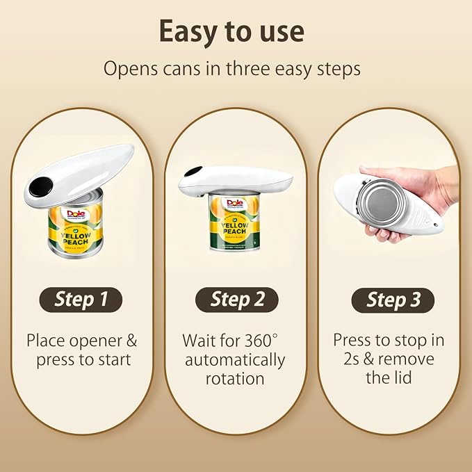 Electric Can Opener, Handheld One-touch Automatic Can opener, Smooth Edge Kitchen Gadget Can Openers Electric for Seniors with Arthritis White