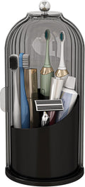 Toothbrush and Toothpaste Holders with Cover, Grey Black | Waterproof and Dustproof, 360° Rotating Base, Smooth Sliding Door, 3 Slots, for Bathroom Countertop