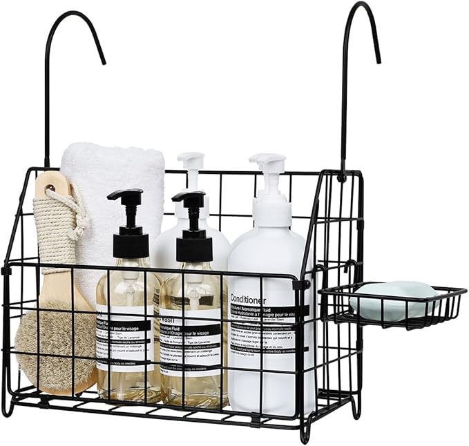 Large Rustproof Shower Caddy Hanging, 304 Stainless Steel Hanging Shower Organizer Basket for Bathroom & Bathtub, Over the Rod Shower Rack for Shampoo, Conditioner, Soap & Bath Accessories(Black)