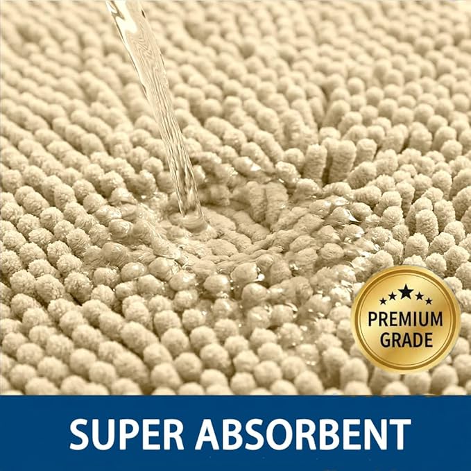 Bathroom Rugs Sets 2 Piece,Super Absorbent Chenille Bath Mats and U-Shaped Toilet Rug,Strong PVC Non Slip Backing,Microfiber Washable Dry Quickly Bath Mats for Bathroom(20"x32"+20"x20"U, Camel)