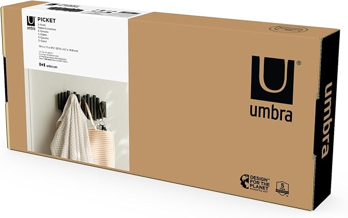 Umbra Picket Rail Hook for Entryways, Black (Pack of 3)