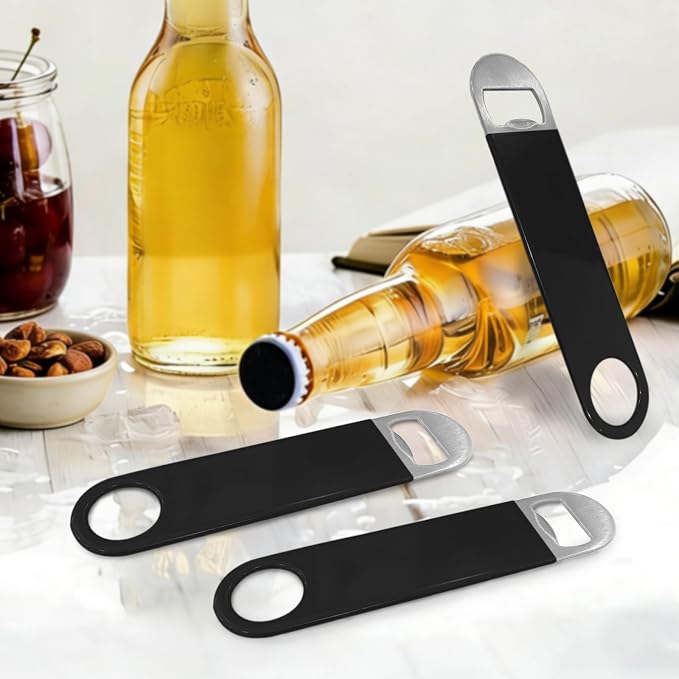 KTOJOY Bottle Opener, 3 Pack Speed Openers, Stainless Steel Flat, Matte Finish, Easy Grip, for Kitchen, Bar or Restaurant, Black
