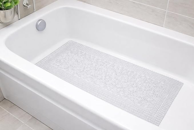 Trim to Fit Bathtub Mat Extra Long 20"x40" Non Slip with Suction Cups - Anti-Slip Shower Mat for Kids, Toddlers, and Seniors - Thick Bath Tub Mat with Multiple Drainage Holes, Clear