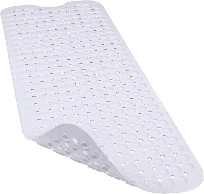 Bathtub and Shower Mats, 40x16 Inch Extra Large Non Slip Soft Bath Tub Mat with Suction Cups and Drain Holes for Bathroom Floor and Keep Tubs Clean, Machine Washable, White