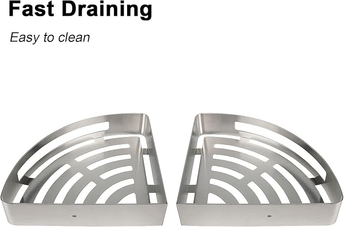 NearMoon Bathroom Shower Caddy 2 Pack, 304 Stainless Steel Shower Organizer with 2 Hooks, No Drill (Corner Shelf, Brushed Nickel)