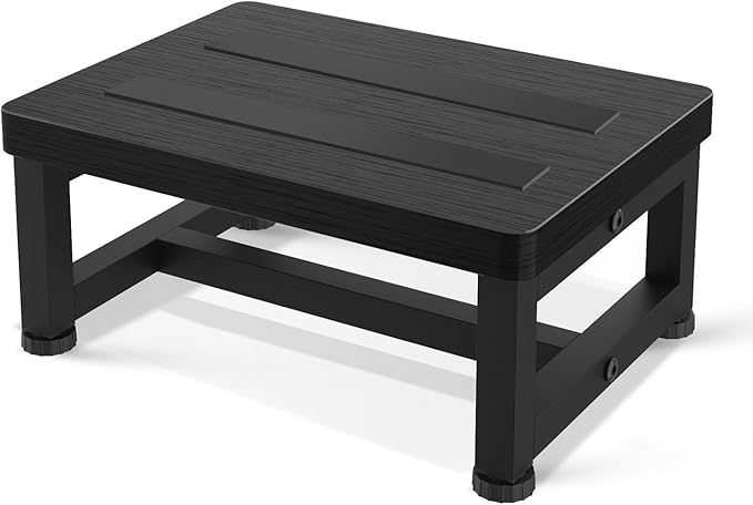 Step Stools for Adults Kids with Non-Slip Rubber Feet, Heavy Duty Wide Wooden Stepping 500-LBS Capacity Bedroom Kitchen Bathroom, Sturdy Bed Steps High Beds, Easy Assembly, Black