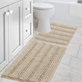 H.VERSAILTEX Bathroom Rug Sets 2 Piece Bath Mats Non Slip Thick Soft Chenille Striped Bath Rug achine Washable Shower Floor Rugs for Tub, Shower and Floor (Fog, 20"x32" Plus 20"x20" U)