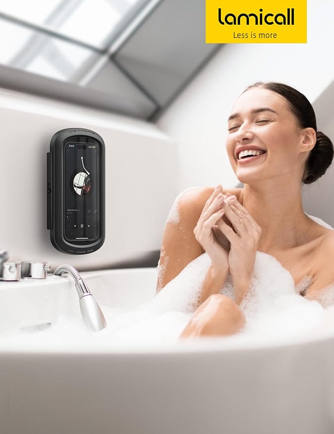 Lamicall Shower Phone Case Holder Waterproof - Bigger Size for More Phone(4"-7"), Shower Bathroom Bathtub Wall Mount Stand, Cellphone Accessories Gift for iPhone 17 Pro Max, S25 Ultra