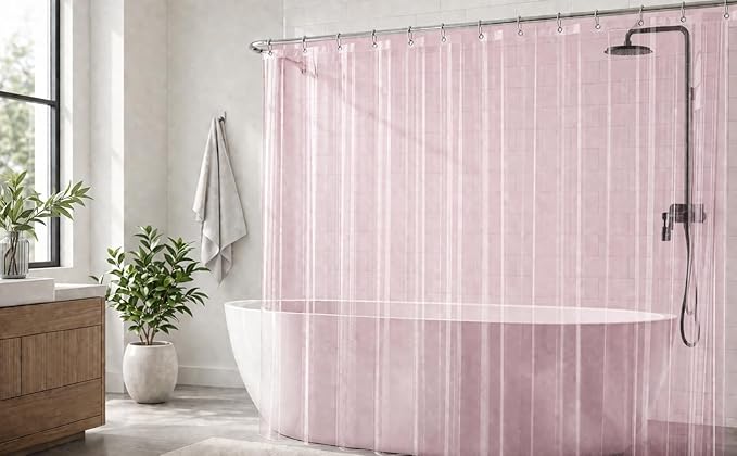 EHZNZIE Pink Shower Curtain Liner 72x72, PEVA Waterproof Bath Curtain, No Chemical Smell, 3 Weighted Magnets, Durable with Rustproof Metal Grommets