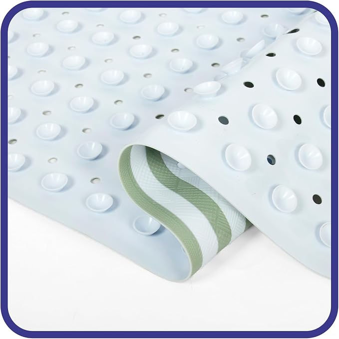 Stripes Green Bathtub Mat Non Slip 40x16 Inch Extra Long Bath Mat, Modern Art Shower Mat Non Slip, Bath Mat for Tub Anti Slip with Large Drain Holes Suction Cups Design Bathroom Mat