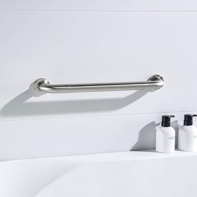 KIBI 18 Inch Stainless Steel Bathroom Safety Grab Bar | Curved Shaped Grab Bar for Bathtubs and Showers, Shower Safety Grab Bars for Seniors, Wall Mounted Anti-Slip Support (Brushed Nickel, KGB1018)
