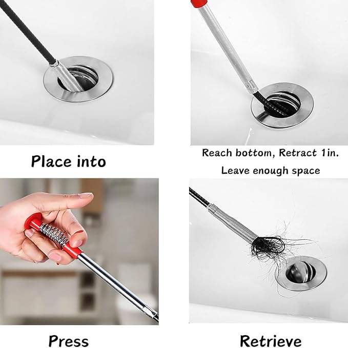 118" Flexible Grabber Claw Tool Reacher, Drain Snake Hair Drain Clog Remover Tool with 4 Claws Bendable Hose for Litter Pick, Home and Kitchen Sink, Drains, Toilet