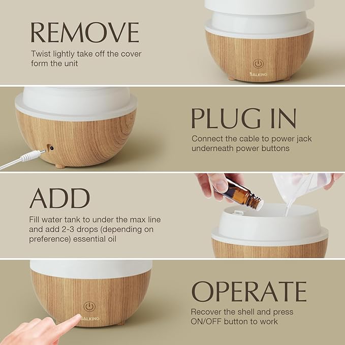 SALKING Essential Oil Diffuser with Luxury Hotel Fragrance Oil Set, 100ml Small Ultrasonic Aromatherapy Diffuser, Auto Shut-Off, Warm White Light, Cool Mist Humidifier for Home & Office