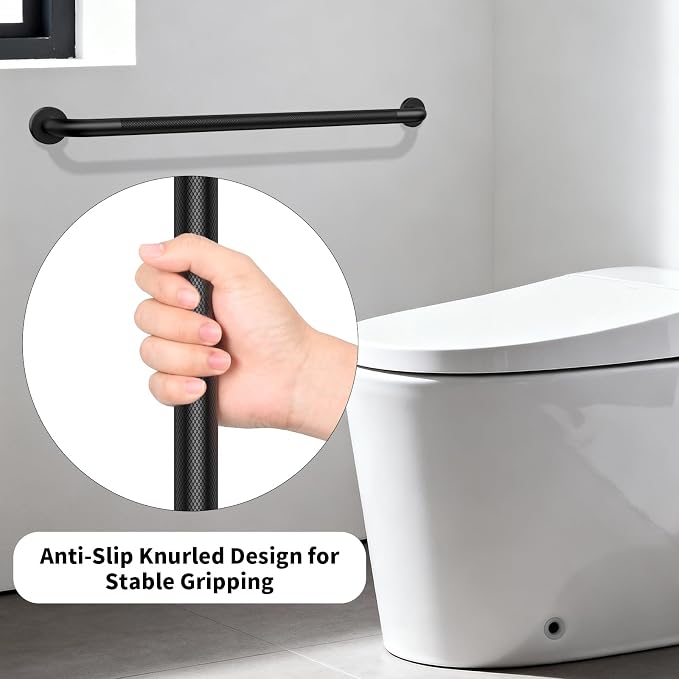 36 Inch Black Grab Bars for Shower with Anti-Slip Knurled Grip,YuanDe Stainless Steel Bathroom Grab Bars, Shower Handrail Support, Handicap Elderly Balance Assist Handles