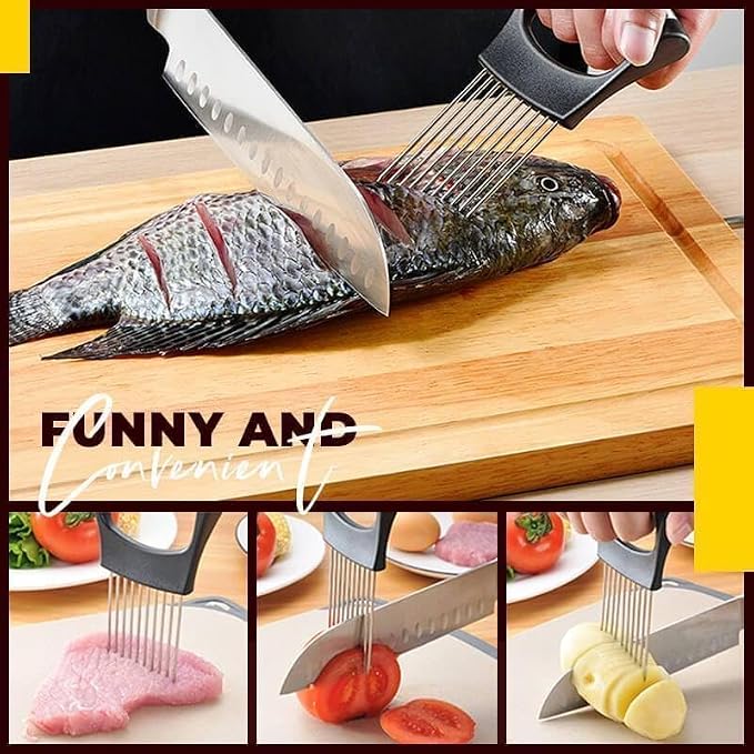 Stainless Steel Onion Slice Holder, Lemon Slicer Vegetable Cutter, Chopper Slicing Assistant Tool for Meat, Onion, Potato, Tomato Home Kitchen Tools (C-1 PCS)