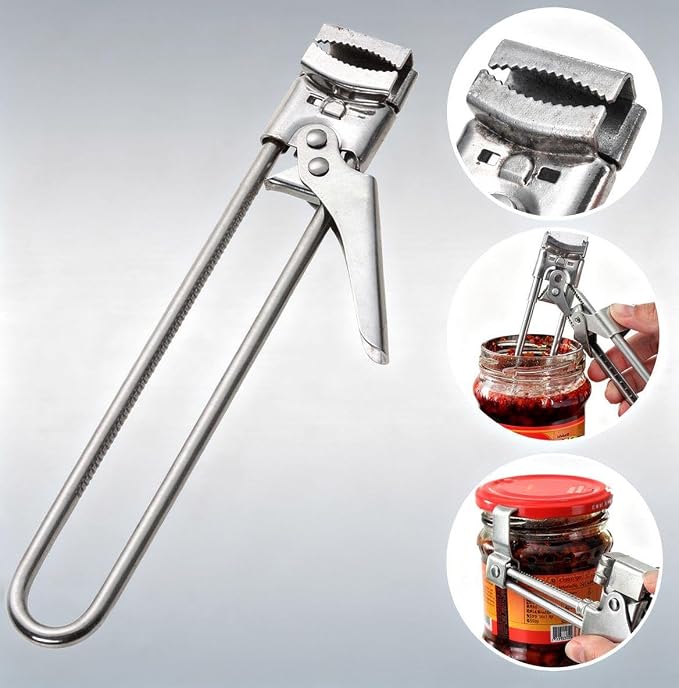 Adjustable Jar Opener Set of 2, Stainless Steel Bottle Opener for Tight Lids, Easy Twist Can Opener for Kitchen Use (Silver)