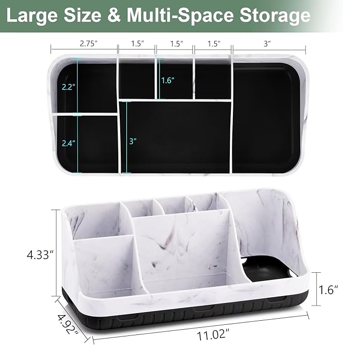 GFWARE Marble Bathroom Countertop Organizer - Detachable 7 Slots Kids Electric Toothbrush and Toothpaste Holde Drainage for Bathroom Accessories Organization Counter Vanity Storage, Black