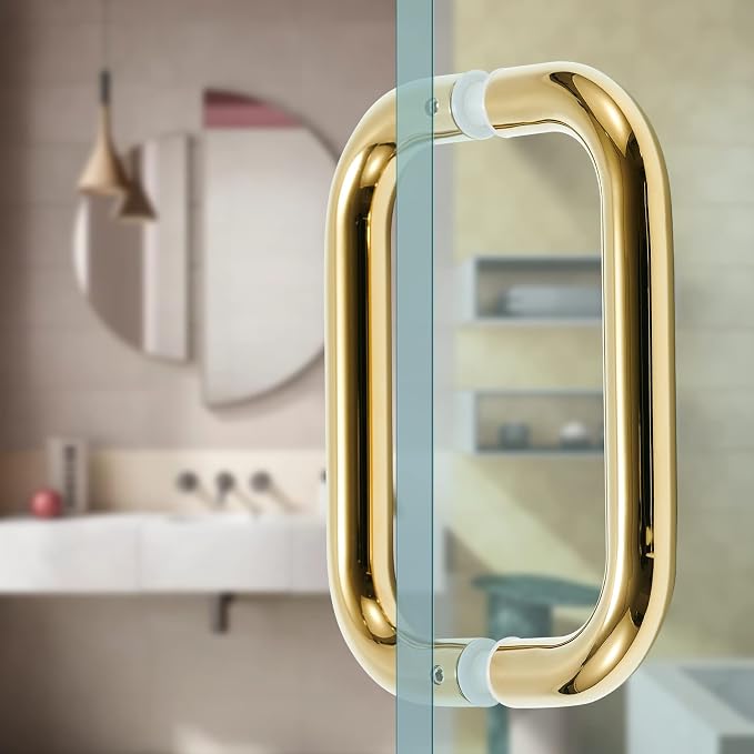 Ranbo Polished Gold 6" （CTC） Tubular Back-to-Back Shower Door Handle，3/4" Diameter Pull Handles with Metal Washers, for 1/4"- 1/2" Thick Glass and 1-3/8" - 2-1/6" Thick Wooden or Metal Doors