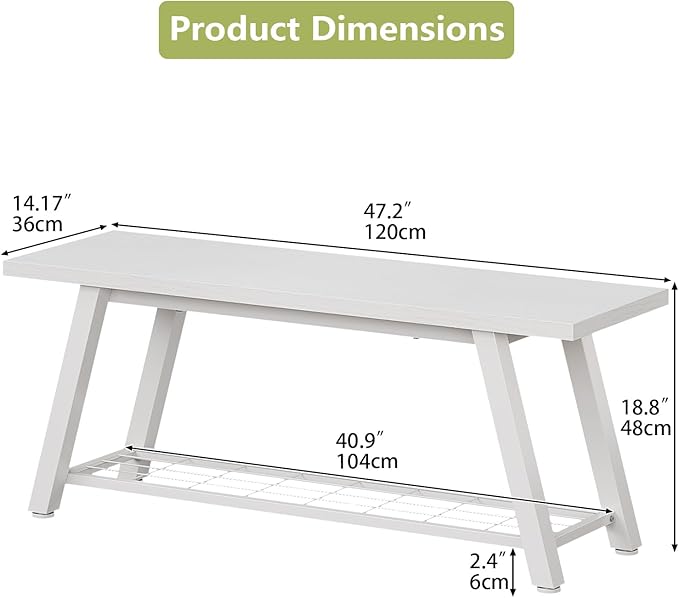 Oastreeful Industrial Entryway Bench Rustic Wood and Metal Storage Bench for Indoor Living Dining Room Bedroom Long Shoe Benches Seat (White)