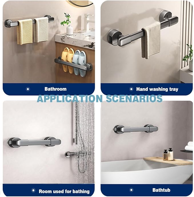 Suction Cup Grab bar for Shower，Suction Grab Bars for Showers，Bathroom Shower Grab Bar, Suction Cup Mount, Removable Shower Grab Bar, Gray,16.1 inches/41CM