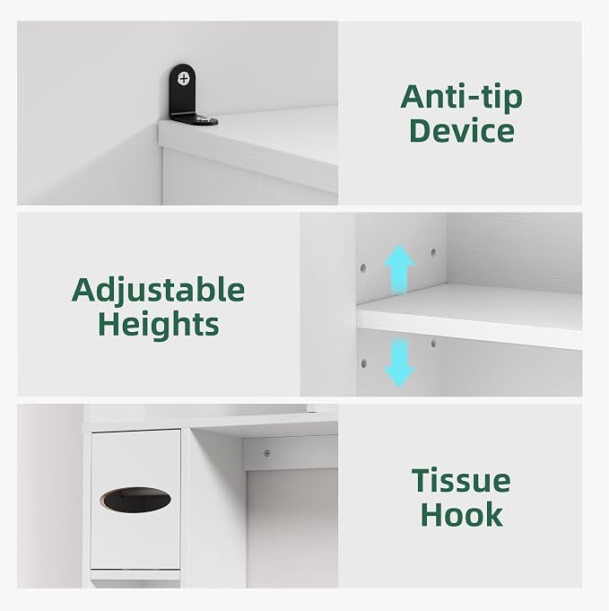 Over The Toilet Storage Cabinet with Barn Doors, Freestanding Bathroom Space Saver Organizer Over Toilet with Adjustable Shelves & Toilet Paper Holder, Waterproof Bathroom Cabinet, White