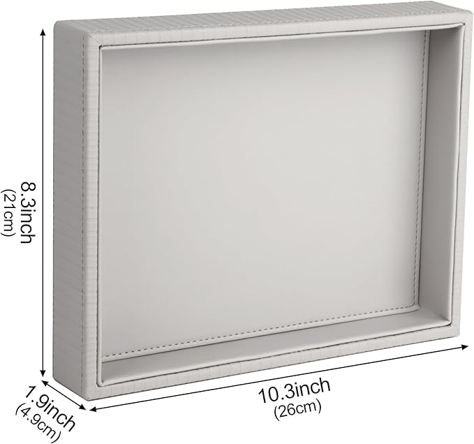 HofferRuffer Faux Leather Vanity Tray, Elegant Desktop Storage Organizer, Decorative Catchall for Perfume, Bathroom Valet, Nightstand or Dresser, 10.2 x 8.4 x 1.8 inches (Grey Stripe)