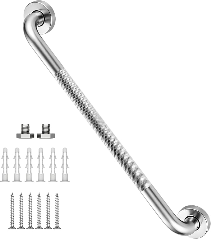 24 Inch Shower Grab Bar, Brushed Nickel Anti Slip Safety Bars, 304 Stainless Steel Bathroom Handrail, Handicap Grab Bars for Wall, Shower Grip Handle for Seniors Elderly Injury Assist Bath (1.25" Dia)