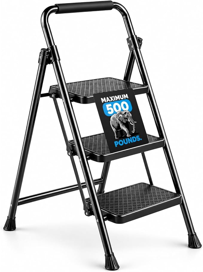 Medical King 3-Step Folding Stool with Wide Anti-Slip Pedal, Lightweight Portable Steel for Home and Office