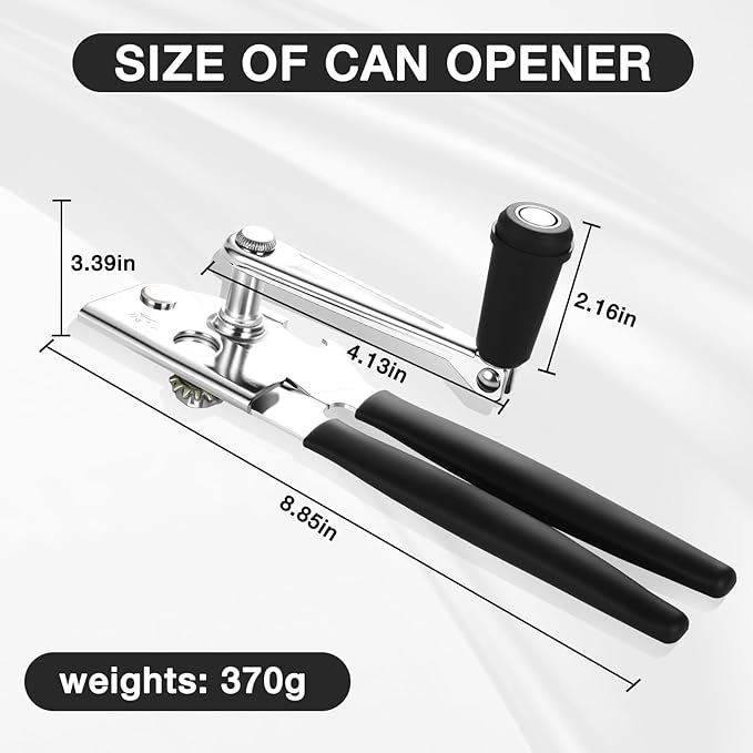 Commercial Can Opener with Magnet,Crank Can Opener Manual Heavy Duty with Comfortable Extra-long Handles, Ergonomic Design Large Handheld Can Open Easy for Big Cans,Bottle Opener