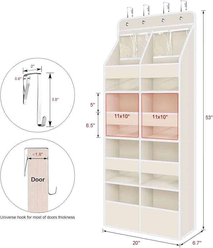 Univivi 5-Shelf Fabric Baby Door Storage Over Door Hanging Organizer with 8 Deep Pockets and 4 Small PVC Pockets Wall Mount Hanging Storage Organizers for Baby Essential (Beige)