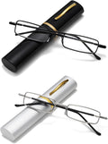 Viseng Slim Mini Metal Reading Glasses Compact Lightweight Portable Readers with Glasses Case for Reading Case,Black+Silver+1.0